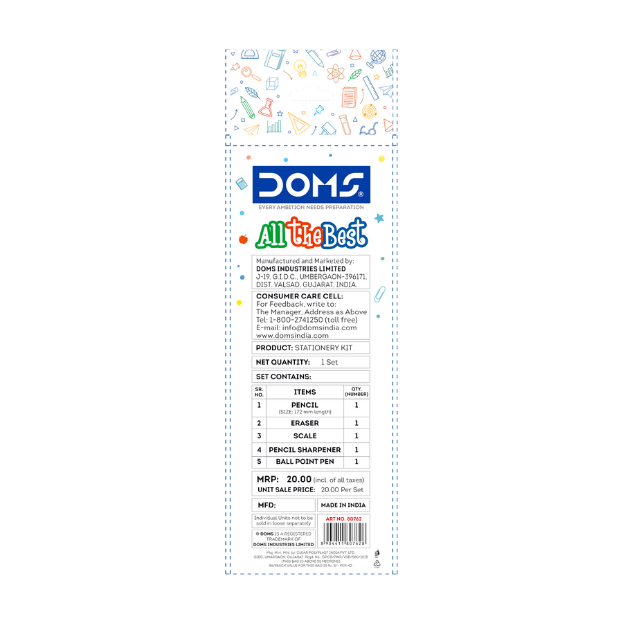 DOMS All The Best Stationery Kit – Complete Exam Essentials Set with Pencil, Pen, Ruler, Eraser & Sharpener | Student Stationery Combo Pack