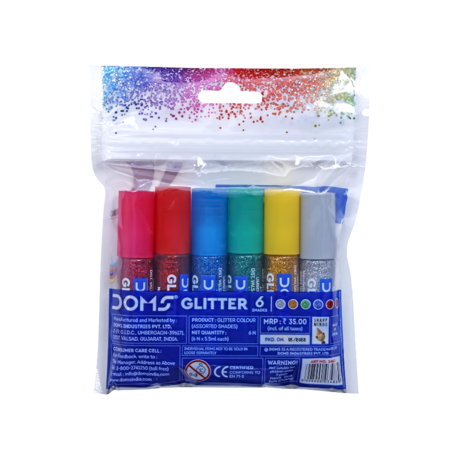 DOMS Glitter Glue  – 6 Multicolor Shades | Sparkling Craft Glue for Kids & DIY Projects