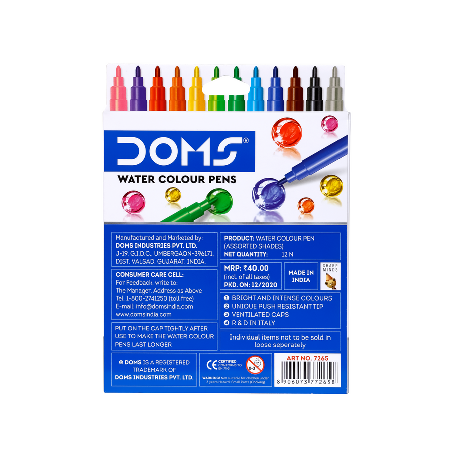 DOMS Aqua Watercolour Pen –  Water-Based Brush Pens for Blending & Creative Art