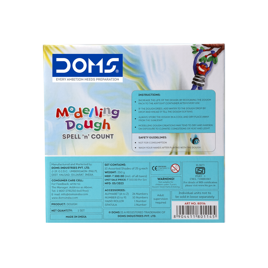 DOMS Modelling Dough 10 Shades (250g) – Non-Toxic Soft Clay Dough Set for Kids with Tools | Creative Art & Craft Kit