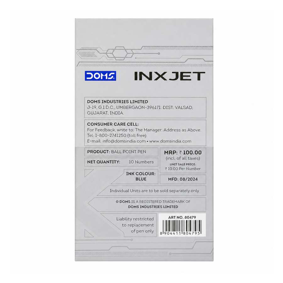 DOMS INXJET Free Ink Roller Pens Pack – 0.5mm Precision Tip | Pack of 10 Pens | Smooth Writing Roller Pens | Blue, Black, Red & Multicolour Ink