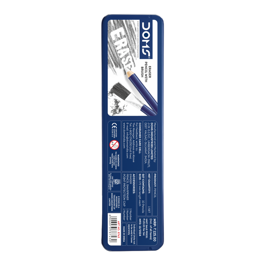 DOMS Superio Graphite Pencils | Super Dark Smooth Writing with Eraser Pencil | Sharpener & Brush  Premium Metal Tin Pack