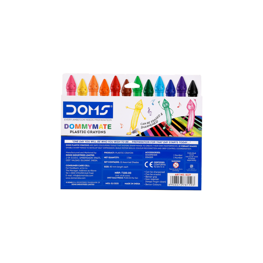 DOMS JUMBO Wax Crayons Set for Kids | Vibrant Non-Toxic Coloring Crayons | Smooth, Break-Resistant Art & School Drawing Crayons