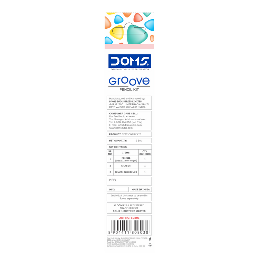 DOMS Groove Pencil Kit – Exam Essentials Stationery Set with Pencil, Eraser & Sharpener | Ergonomic Grip Writing Kit for Students