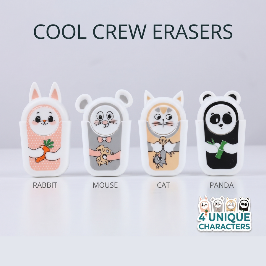 DOMS Cool Crew Eraser – Cute Animal Character Eraser for School, Art & Everyday Pencil Corrections
