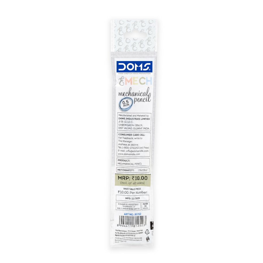 DOMS E-Mech Mechanical Pencil 0.5mm | Precision Fine Writing Pencil with Smooth Click Mechanism & Eraser | Comfortable Grip