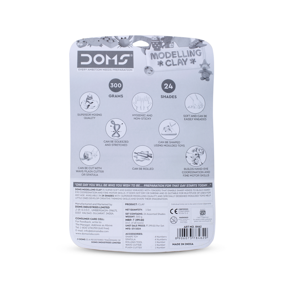 DOMS Modelling Clay 24 Shades (300g) with Tools | Non-Toxic Soft Clay Set for Kids Art & Craft