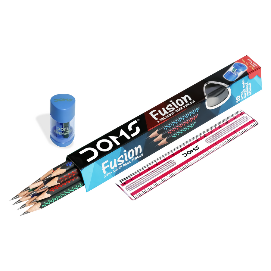 DOMS Fusion Graphite Pencils | X-Tra Super Dark | Smooth Writing | Break-Resistant Lead with Eraser & Sharpener