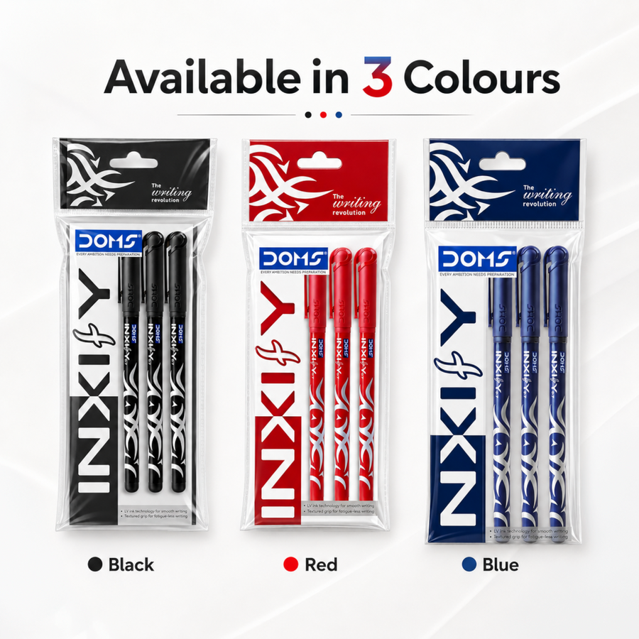 DOMS INXIFY Ball Pens Pack of 5 – Smooth Writing Ball Point Pens, Blue, Black & Red Ink Pens for School, Office & Daily Use