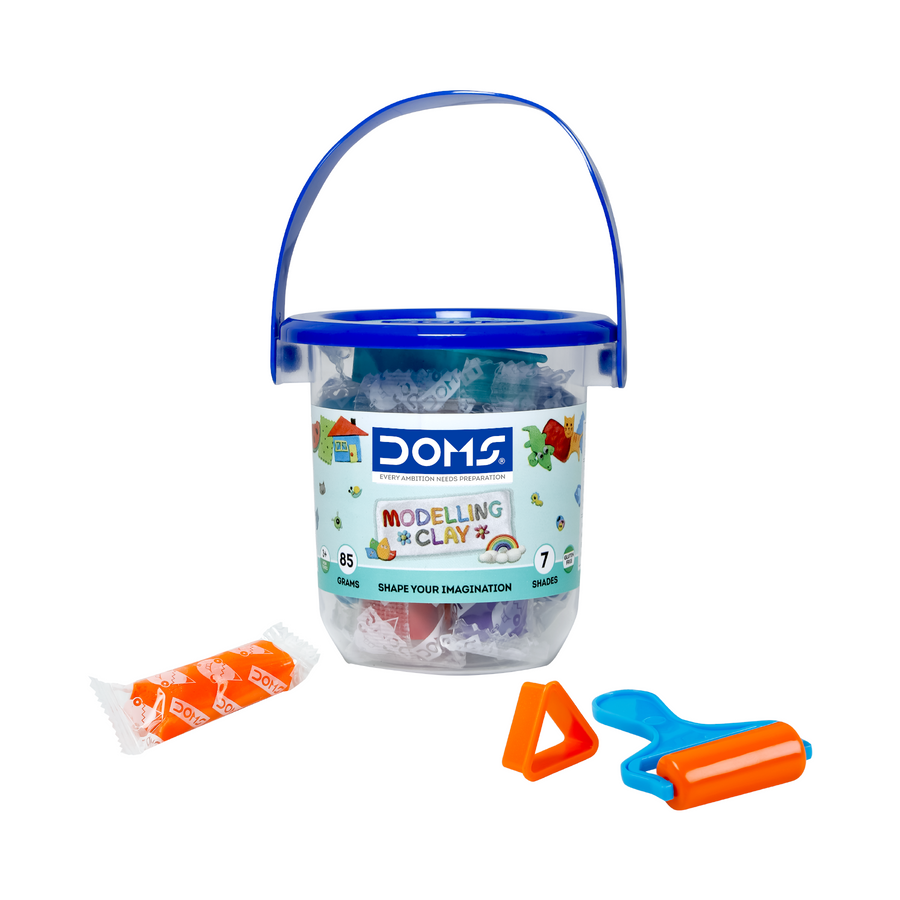 DOMS Modelling Clay 7 Shades (85g) – Soft Non-Sticky Clay with Bucket & Tools | Kids Creative Art & Craft Kit