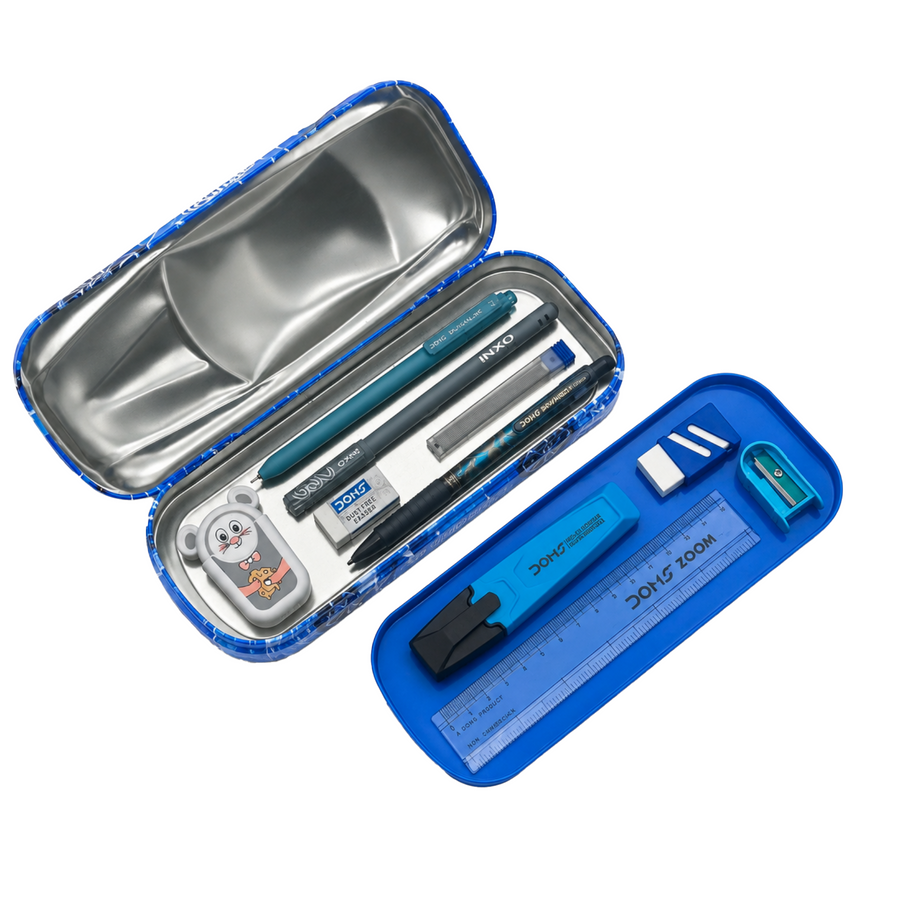 DOMS Superman Car Tin Box – Premium Metal Pencil Box with Double Tray | Durable Superhero Storage Case for Kids | Spacious & Travel-Friendly Organizer | Official licensed Merchandise