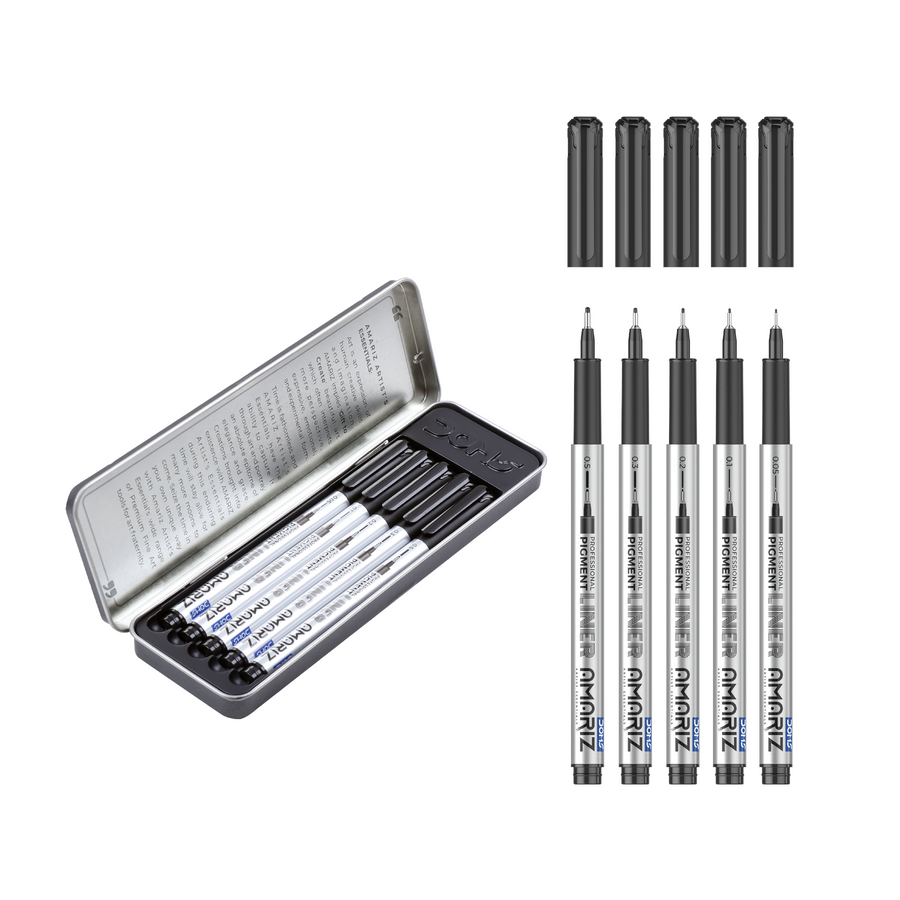 DOMS Amariz Professional Pigment Liners & Marker Pens | Waterproof Fineliner Drawing Pens | Set of 5 & Set of 10 (with Metallic Markers)