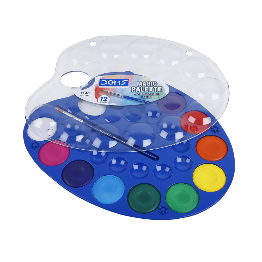 DOMS Magic Palette Aqua Color Cakes 12 Shades (40mm) | Large Pan Watercolor Paint Set | Non-Toxic, Vibrant & Smooth Blending Art Kit