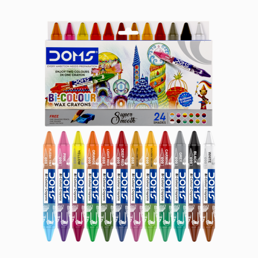 DOMS Bi-Colour Wax Crayons – 12 Crayons (24 Shades) | Dual Colour Super Smooth Crayons for Kids