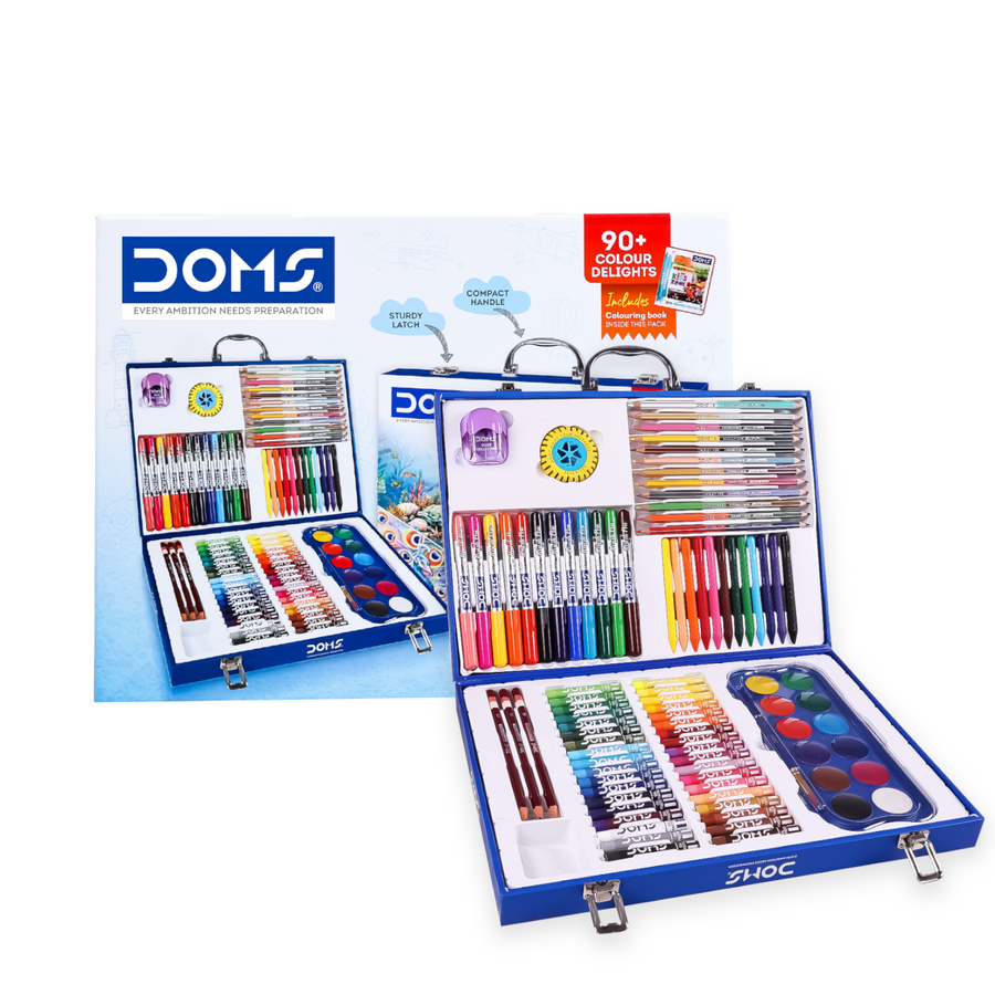 DOMS Art Vault Kit | Colour Art Set with Oil Pastels, Crayons, Sketch Pens, Water Colours & Drawing Tools | Premium Kids Art Kit with Carry Case