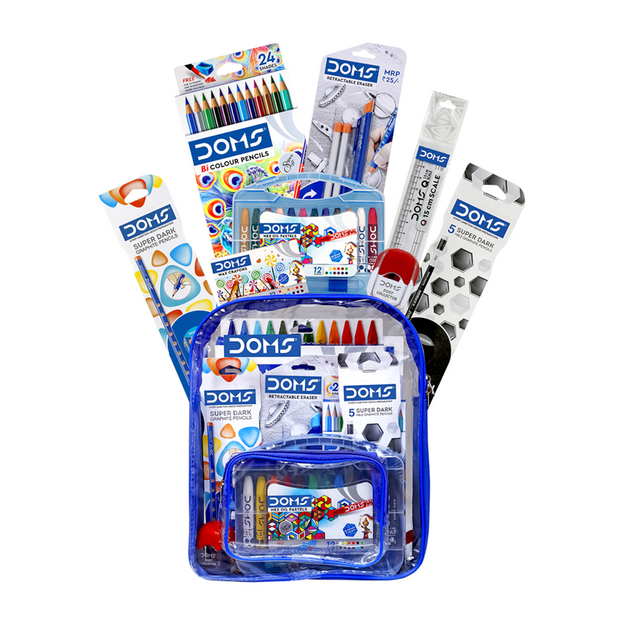DOMS Pencil Smart Kit 12 Pcs – Complete School Stationery Set for Kids | Art & Craft Kit with Colours, Pencils, Eraser & Accessories