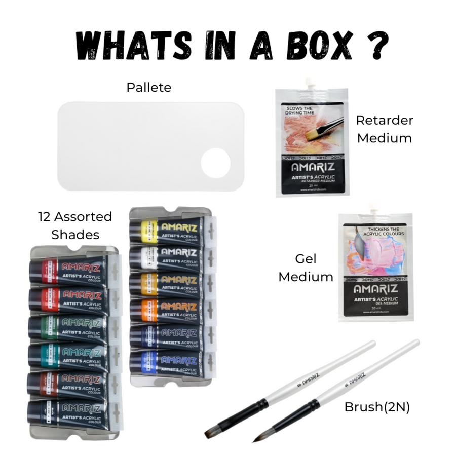 DOMS Amariz Artist’s Acrylic Colours Set | Professional Acrylic Paint Kit | Rich Pigments for Canvas, Wood & Craft Painting