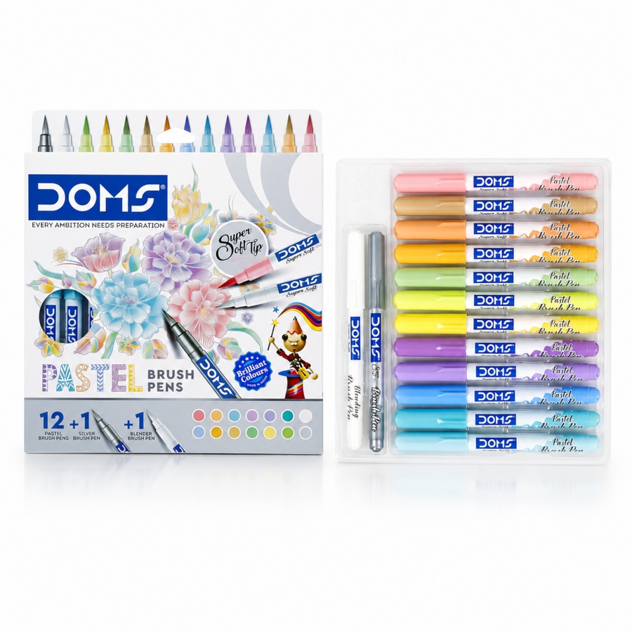 DOMS Pastel Brush Pen Set – Soft Color Flexible Tip Pens for Calligraphy, Journaling & Creative Art