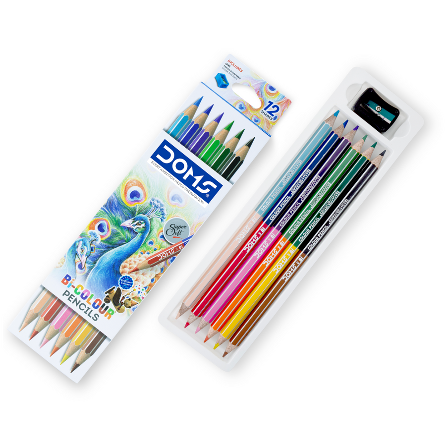 DOMS Bi-Colour Pencils Set – Dual Colour Art Pencils with Sharpener | Vibrant & Smooth Colouring