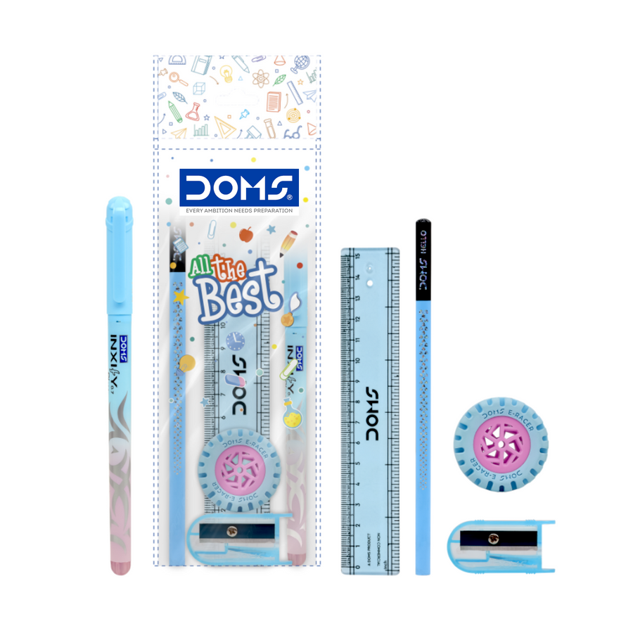 DOMS All The Best Stationery Kit – Complete Exam Essentials Set with Pencil, Pen, Ruler, Eraser & Sharpener | Student Stationery Combo Pack