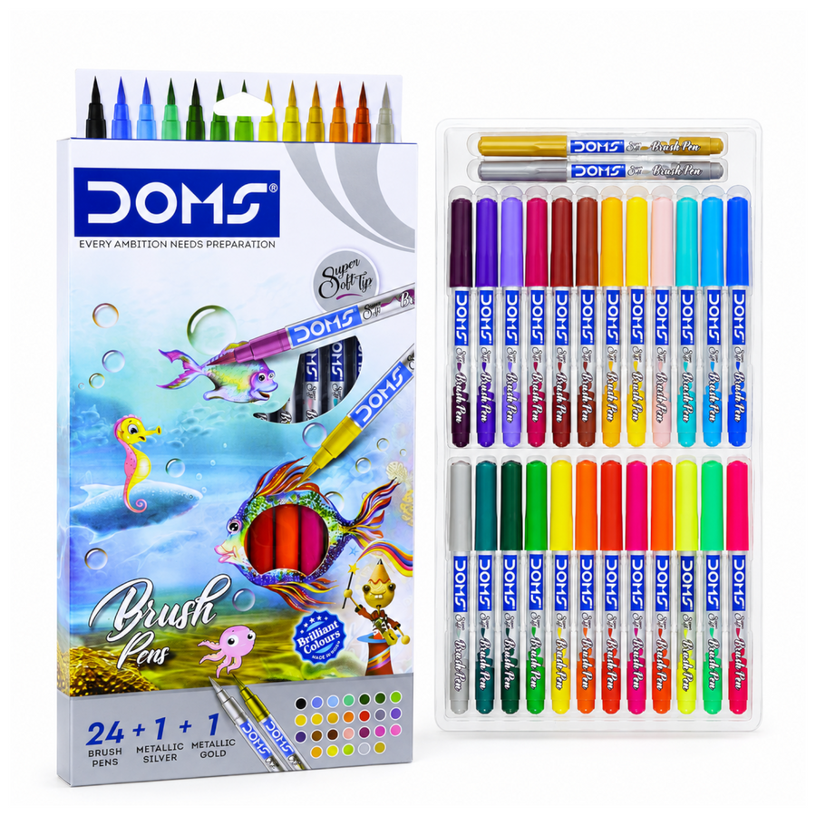 DOMS Brush Pen 26 Shades – Flexible Tip Art Pens for Calligraphy, Coloring & Illustration