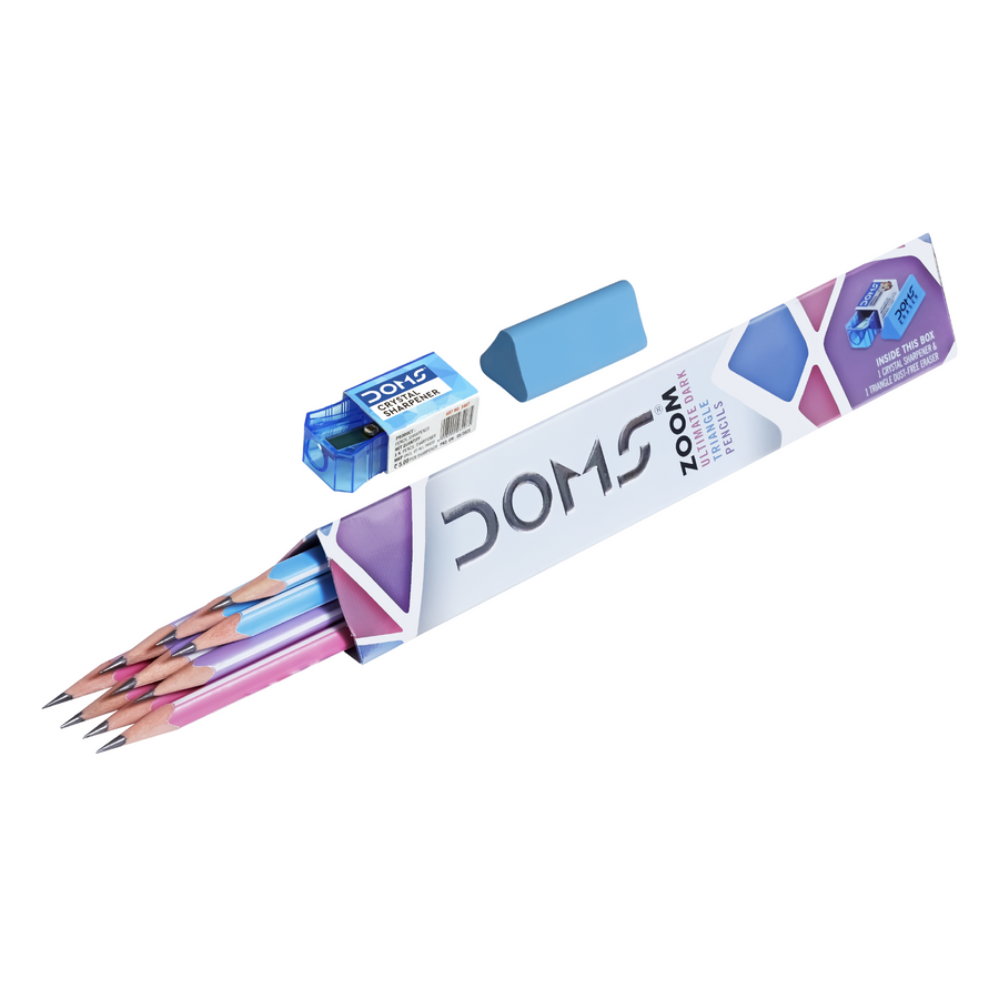 DOMS Zoom Triangle Graphite Pencil | Ultimate Dark Writing | Ergonomic Grip | Smooth & Break-Resistant Lead
