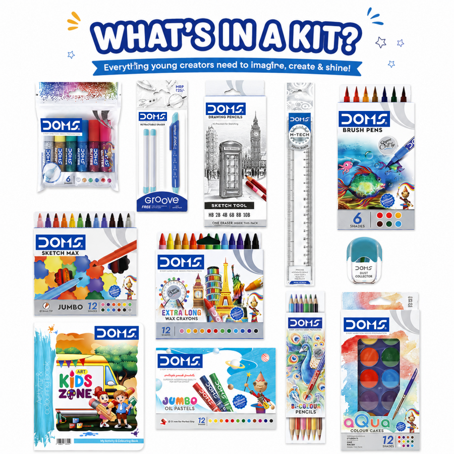 DOMS Art Gear Kit – Ultimate All-in-One Art & Stationery Set with Backpack | Complete Drawing, Colouring & Painting Kit for Kids