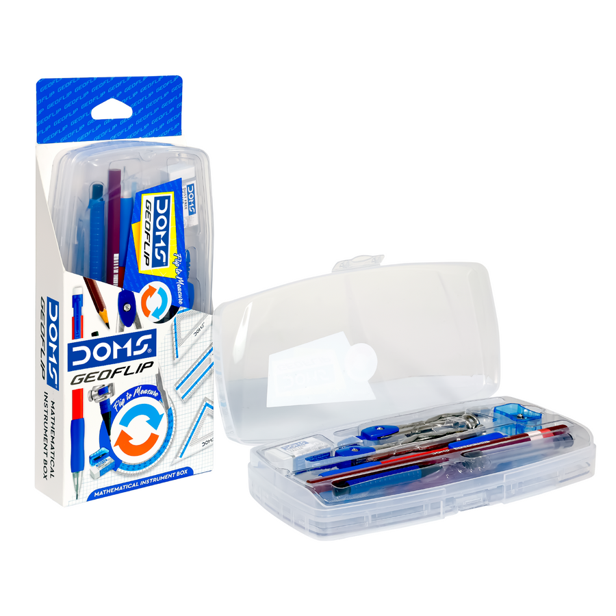 DOMS GEOFLIP Math Instrument Box – Compact Geometry Kit with Compass, Protractor, Divider, Scale & Accessories for Students