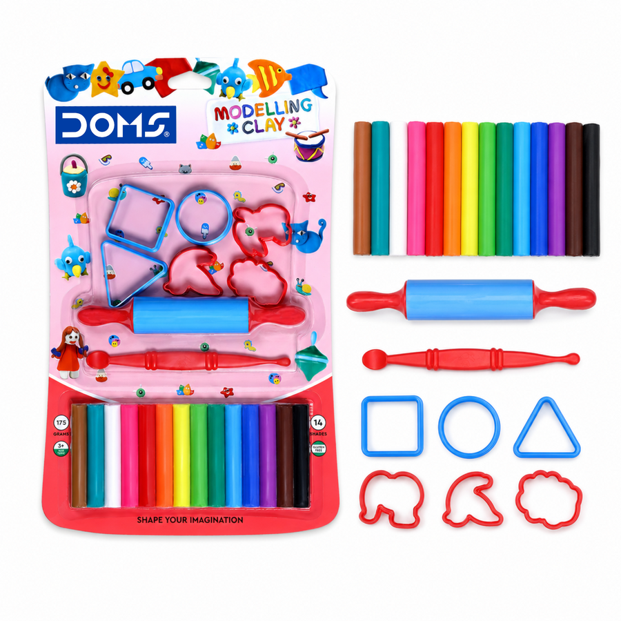 DOMS Modelling Clay 14 Shades (175g) with Tools | Soft Non-Toxic Clay Set for Kids Creative Play