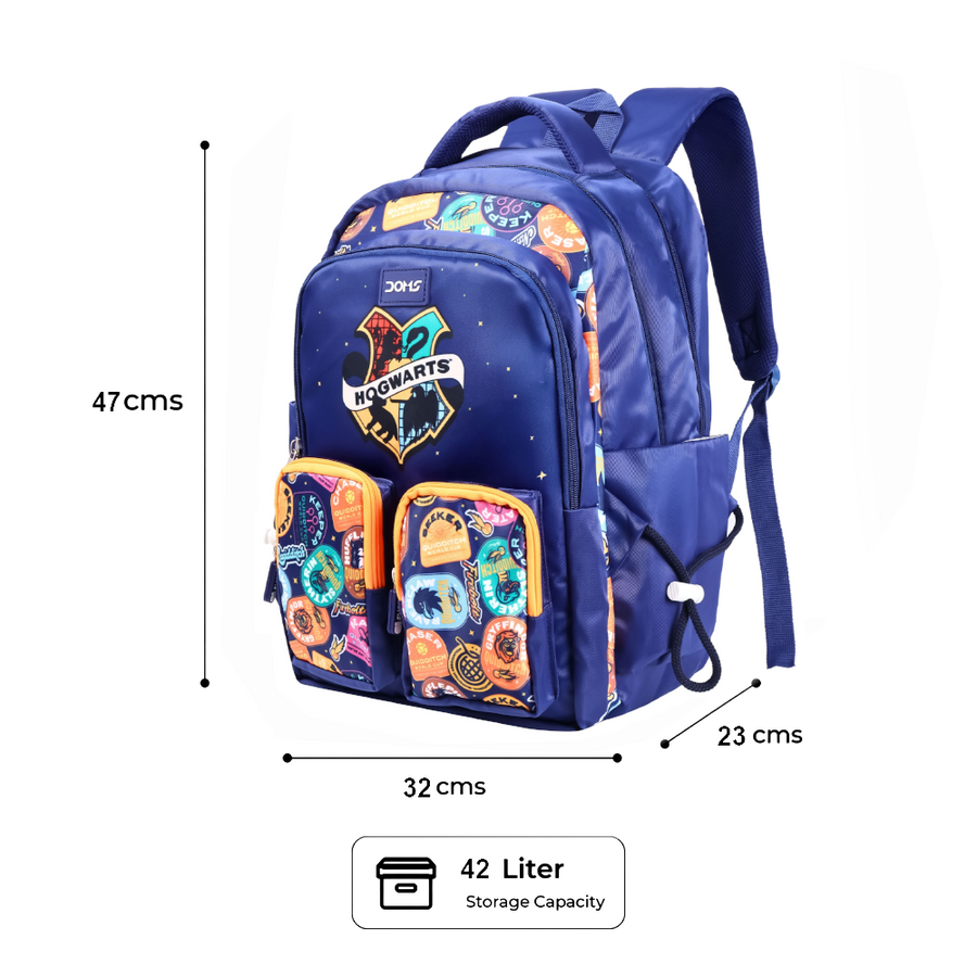 DOMS Hogwarts Blue School Backpack – Large Capacity Water-Resistant | Travel & School Bag (42L) | Official License Merchandise