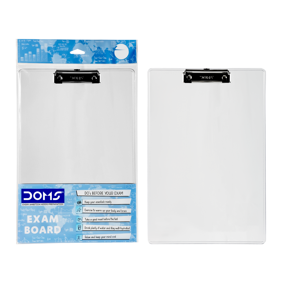 DOMS Exam Board Clipboard – A4 Writing Pad with Strong Metal Clip | Lightweight Study Board for School, Office & Exams