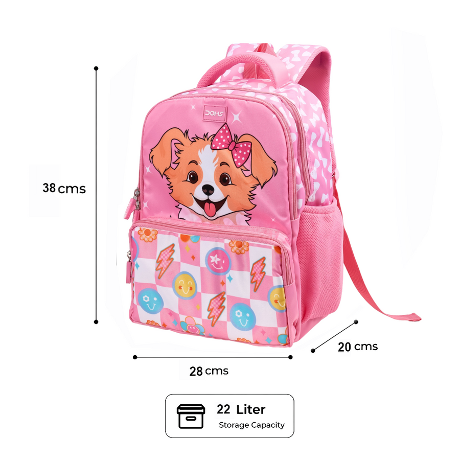 DOMS Puppy Face Bag Kids School Backpack – Cute Puppy Theme Lightweight Water-Resistant Bag (22L)