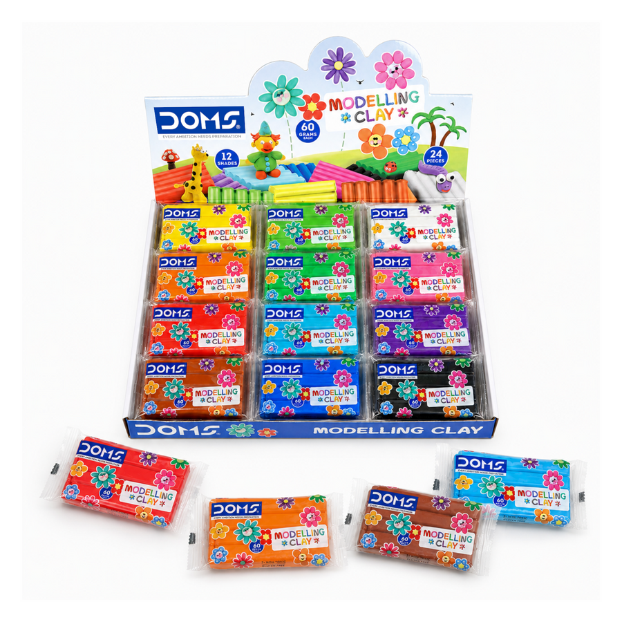 DOMS Modelling Clay Bar Set – 12 Shades, 24 Pieces (60g Each) | Soft Non-Sticky Clay for Kids Art & Craft