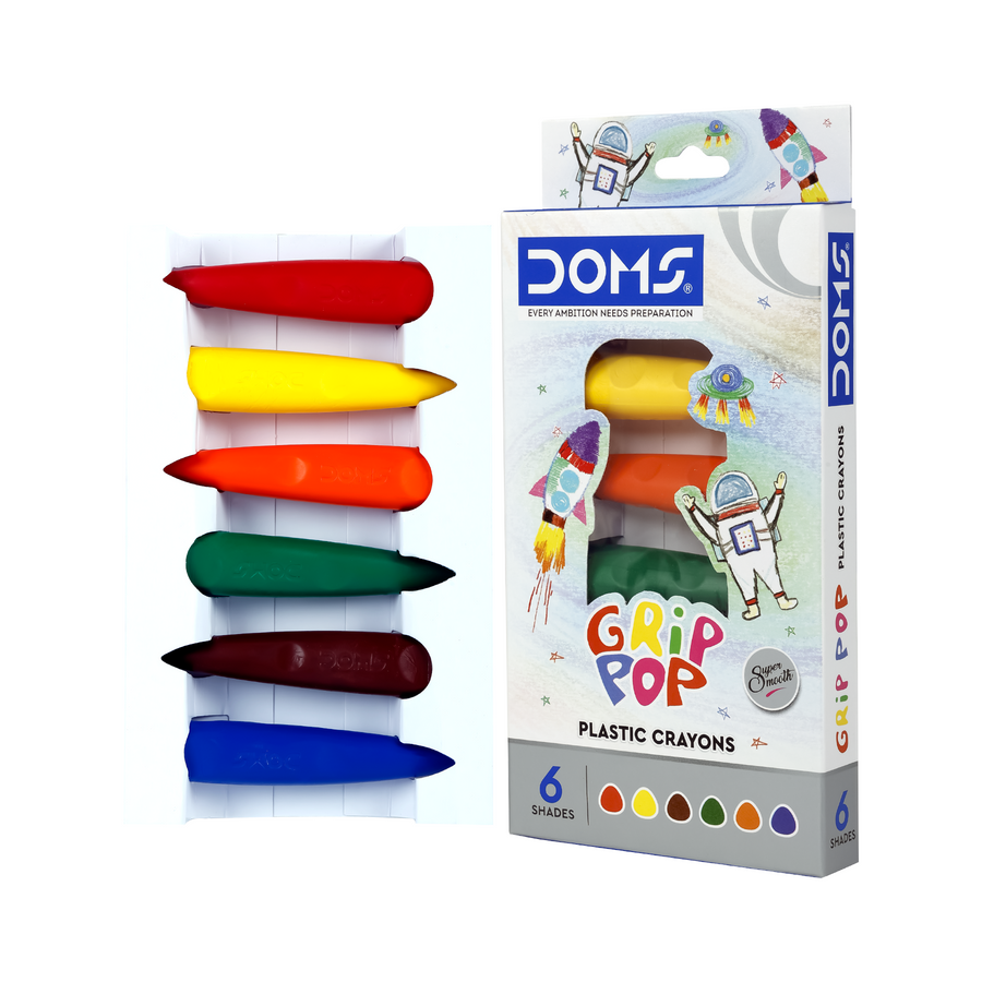 DOMS GRIP POP Plastic Crayons Set for Kids | Non-Toxic Jumbo Grip Coloring Crayons | Vibrant, Smooth & Break-Resistant Art Drawing Kit