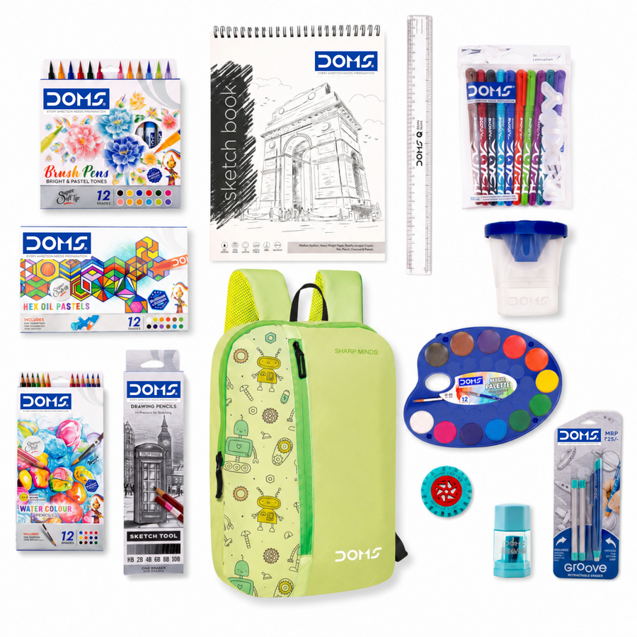 DOMS Art Carnival Kit – Premium All-in-One Art & Stationery Set with Designer Backpack | Complete Drawing, Painting & Creative Kit for Kids