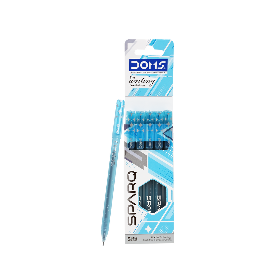 DOMS SPARQ Ball Pens Pack of 5 | ULV Ink Technology | Blue, Black or Red Ink