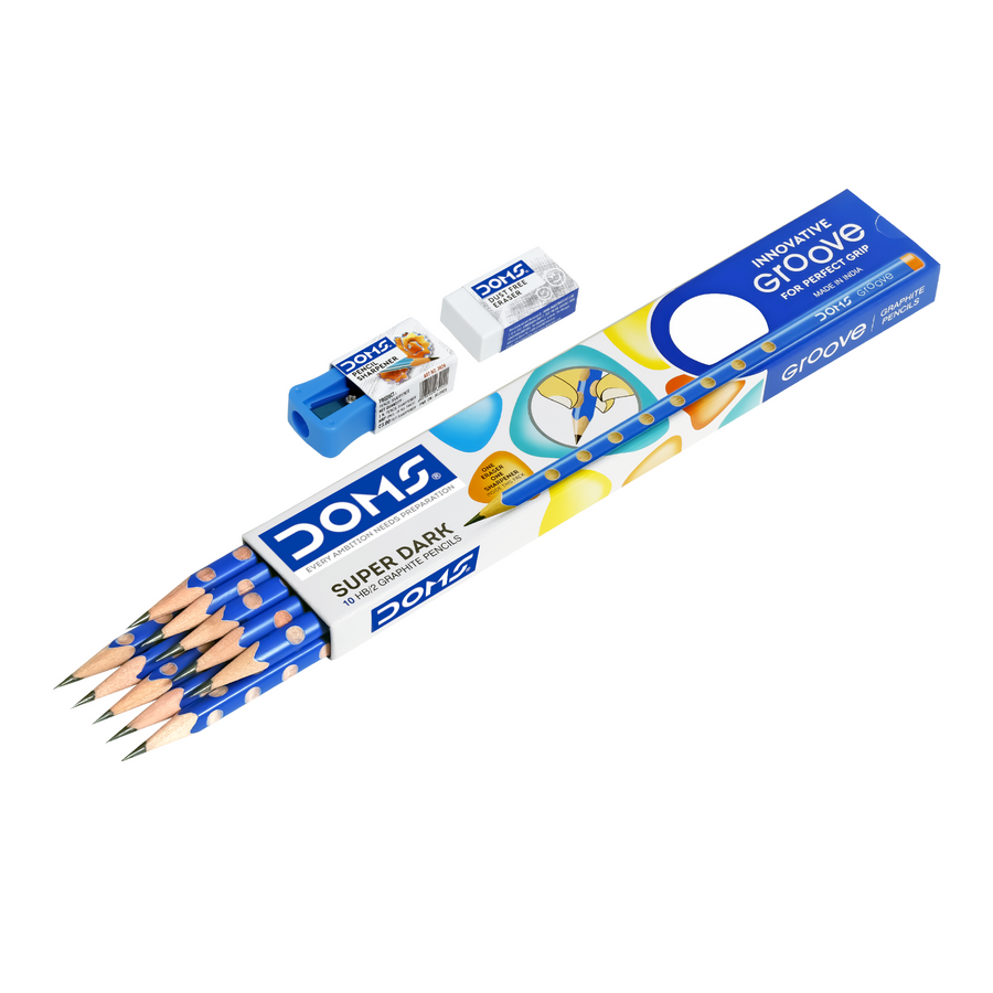 DOMS Groove Graphite Pencils | Super Dark Writing | Anti-Slip Grip Design | Smooth & Break-Resistant Lead