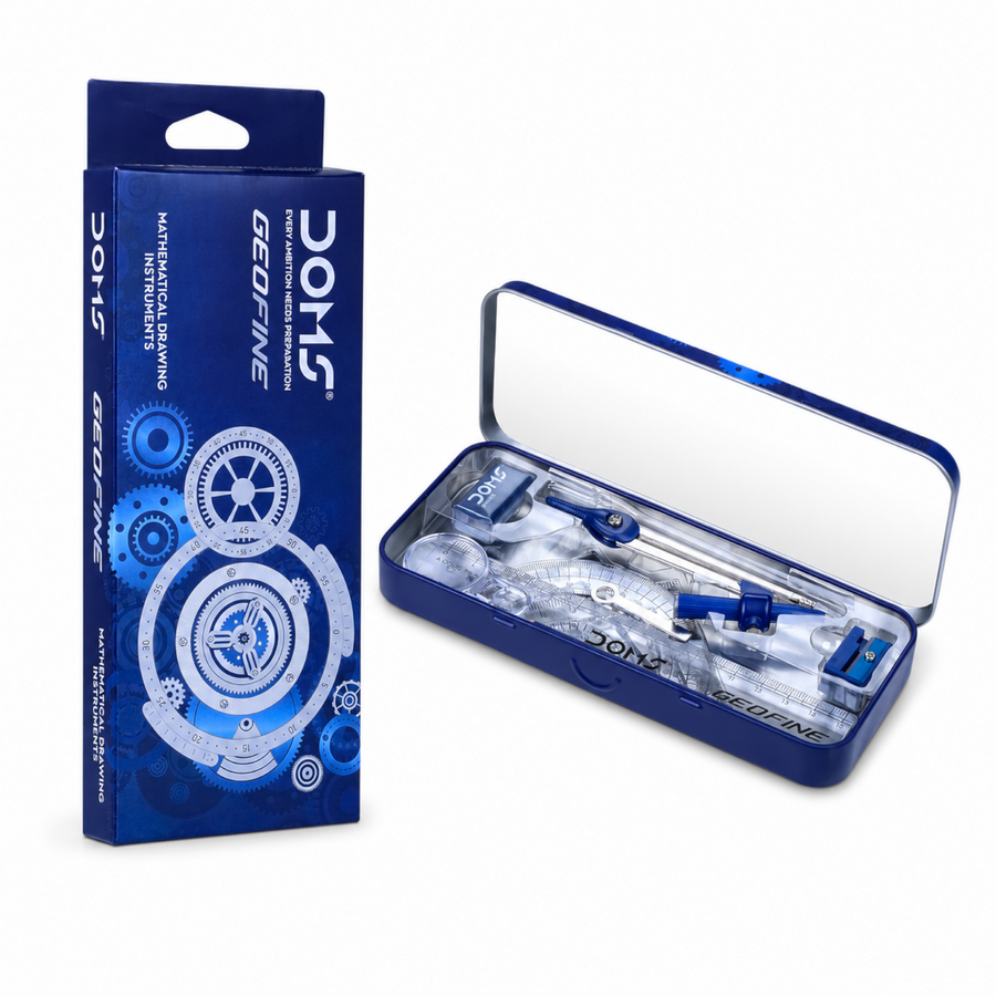 DOMS GEOFINE Math Drawing Instrument Box – Complete Geometry Kit with Compass, Divider, Protractor, Scale & Accessories for Students