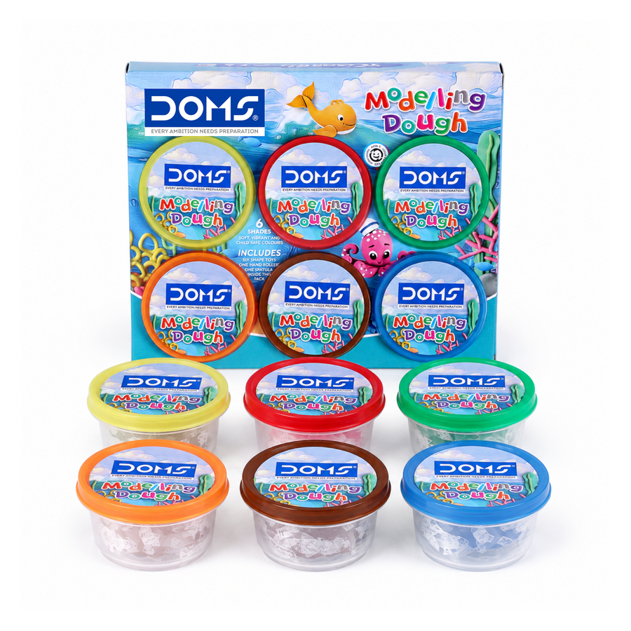 DOMS Modelling Dough 6 Shades (300g) – Soft Non-Toxic Clay Dough for Kids with Tools | Easy Moulding Art & Craft Kit