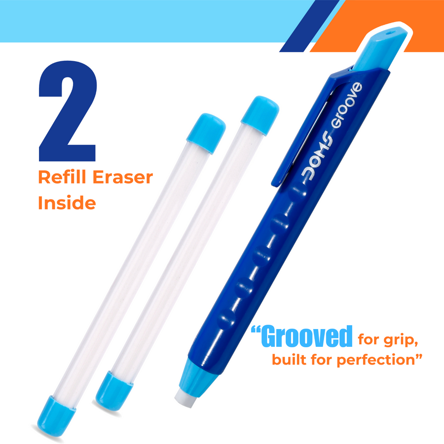 DOMS GROOVE Retractable Eraser | Precision Click Eraser Pen | Dust-Free, Smudge-Free, Non-Toxic Eraser for School, Office & Art
