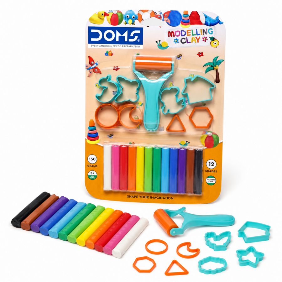 DOMS Modelling Clay Set 12 Shades – Non-Toxic Soft Clay for Kids | Multi-Color Creative Clay Kit with Tools | DIY Art & Craft Clay
