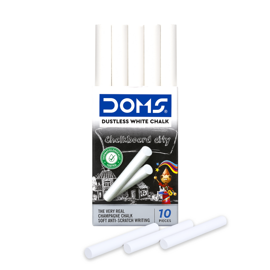 DOMS Dustless Chalk – 10 Pieces | Smooth Writing Anti-Dust Chalk Sticks | Classroom, School & Office Chalkboard Use