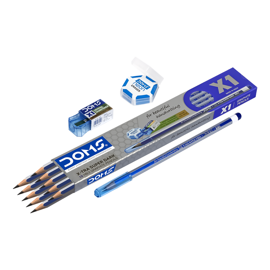DOMS X1 Graphite Pencils | X-Tra Super Dark | Smooth Writing | Break-Resistant Lead | School & Office Use