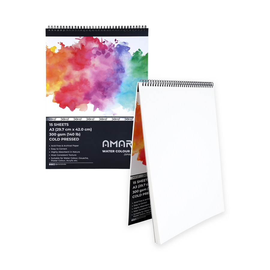 DOMS Amariz Water Colour Book 300 GSM | Cold Pressed Spiral Watercolor Paper Pad for Watercolour, Gouache, Acrylic & Poster Colours | Acid-Free Artist Sketchbook