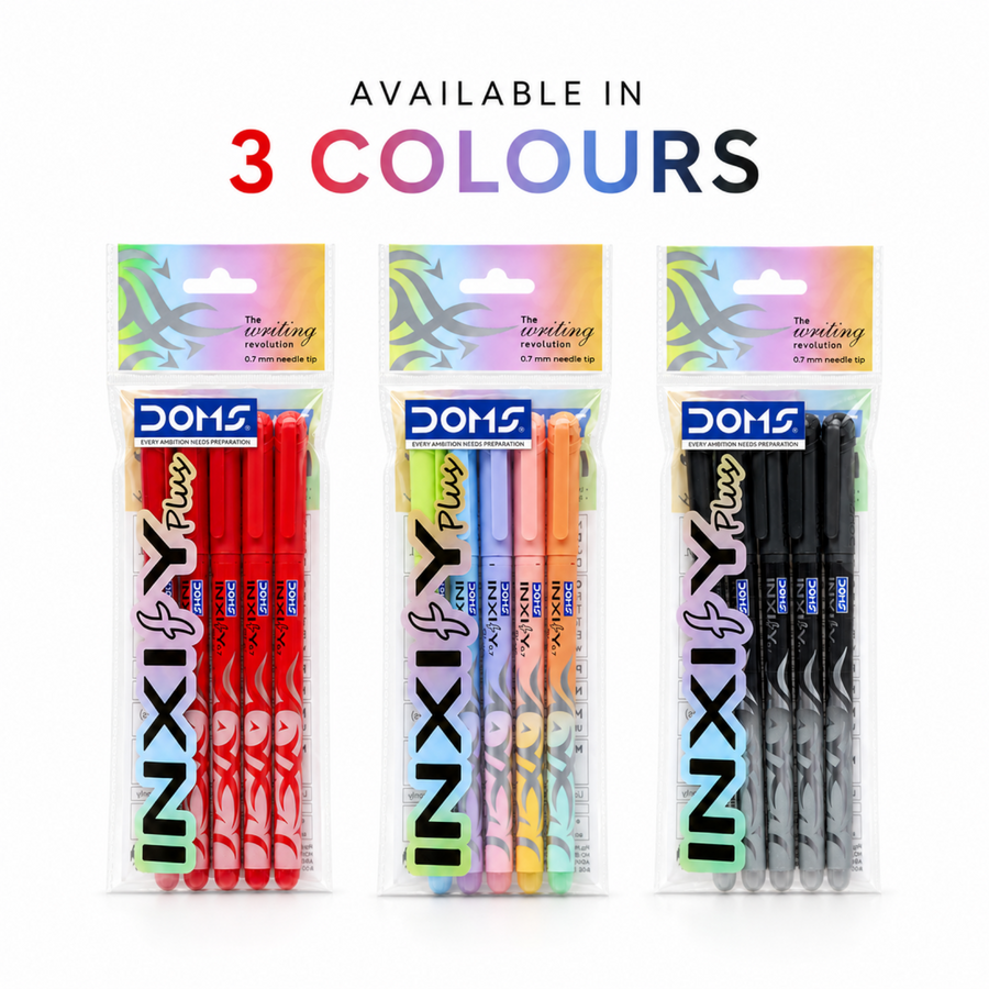 DOMS INXIFY Plus Ball Pens Pack of 5 – 0.7mm Needle Tip Smooth Writing Pens, Blue, Black & Red Ink Pens with Comfortable Grip for School & Office