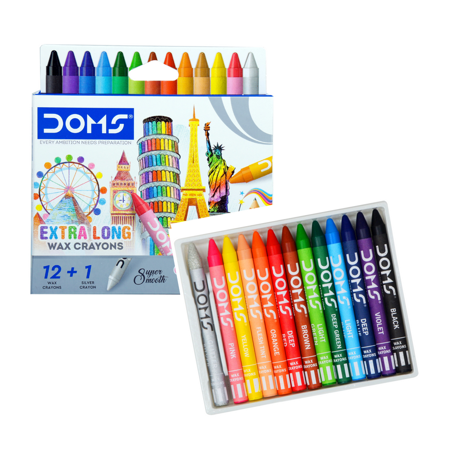 DOMS Extra Long Wax Crayons Set – Super Smooth Bright Colour Crayons for Kids