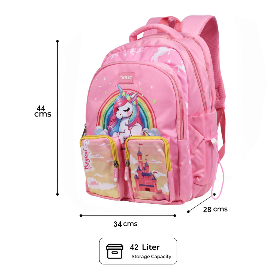 DOMS Unicorn Bag Kids School Backpack – Large Capacity Water-Resistant Unicorn Theme Bag (42L)