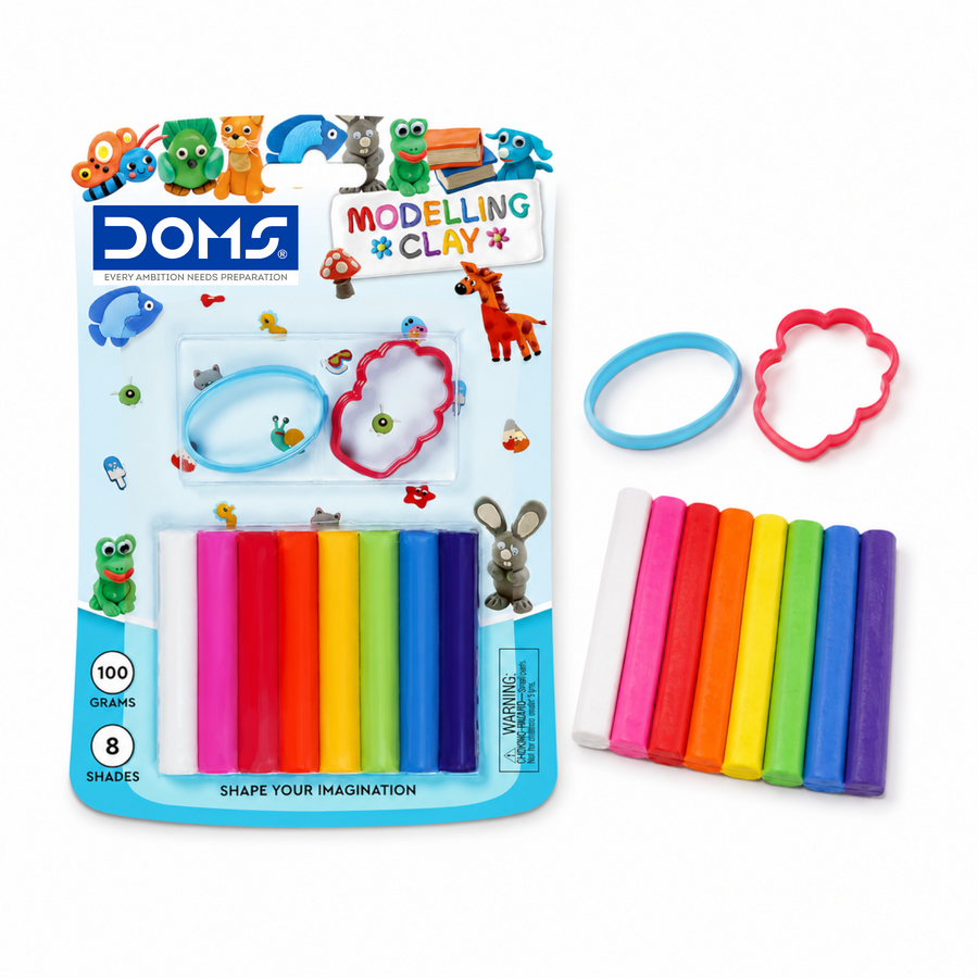 DOMS Modelling Clay 8 Shades –  Soft & Non-Sticky Clay Set with Moulds | Kids Creative Art & Craft Clay Kit