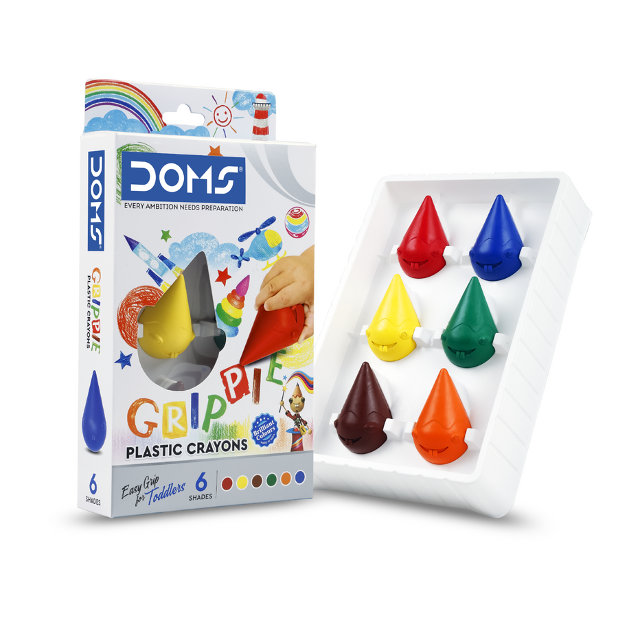 DOMS GRIPPIE Crayons 6 Shades Set for Kids | Non-Toxic Jumbo Grip Coloring Crayons | Smooth, Break-Resistant Art & Drawing Kit