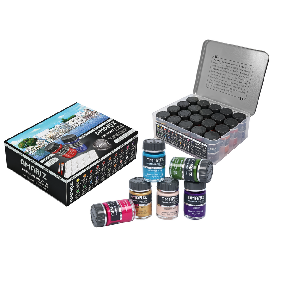 Amariz Premium Poster Colours Set | Rich Matte Finish Poster Paints for Artists, Students & Designers